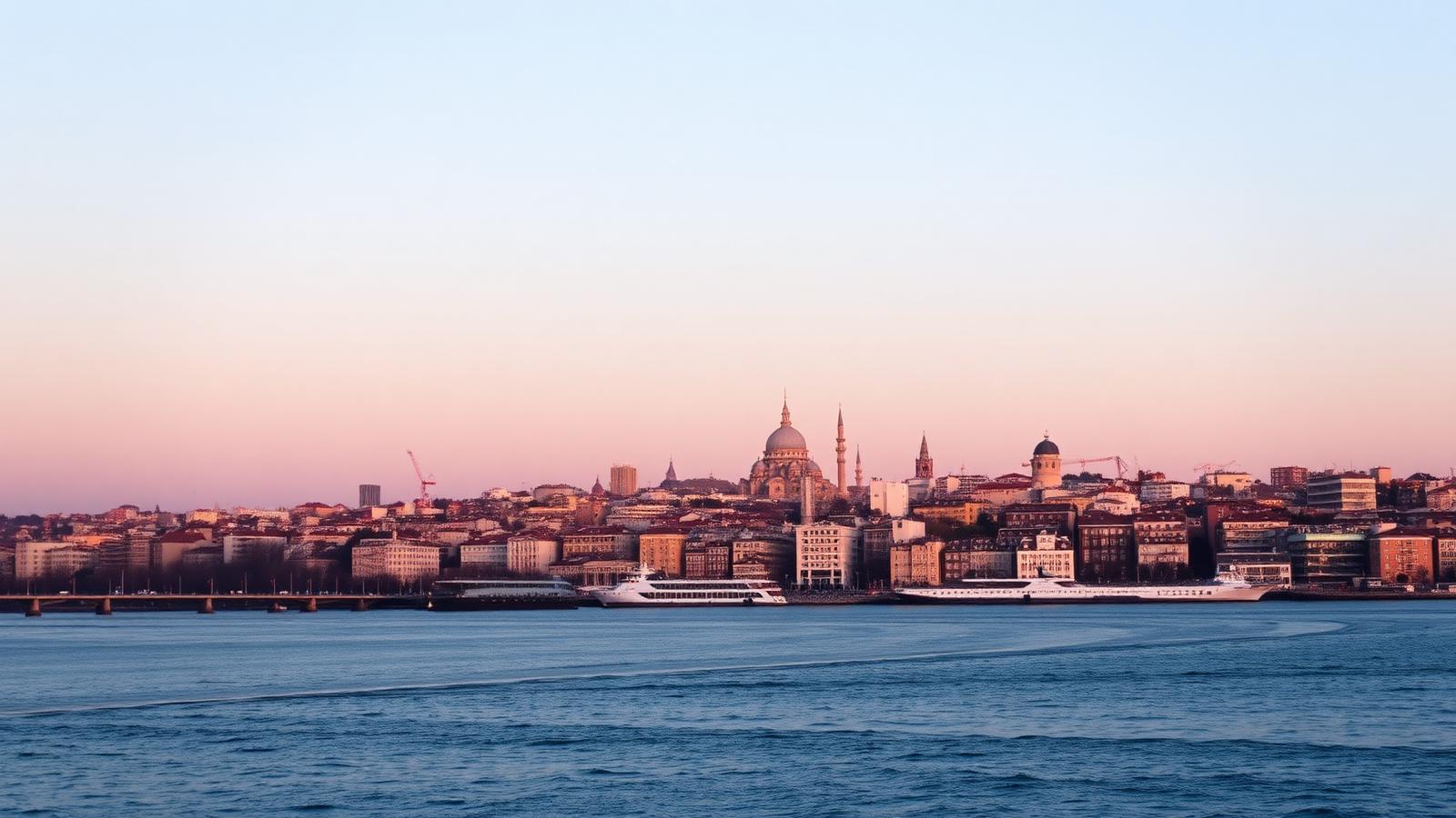 Istanbul skyline bij zonsondergang